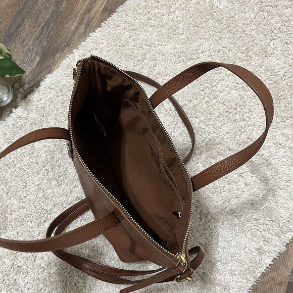 Fossil Brown Studded Cow Hide Leather Satchel Crossbody Bag Purse - Picture 7 of 11